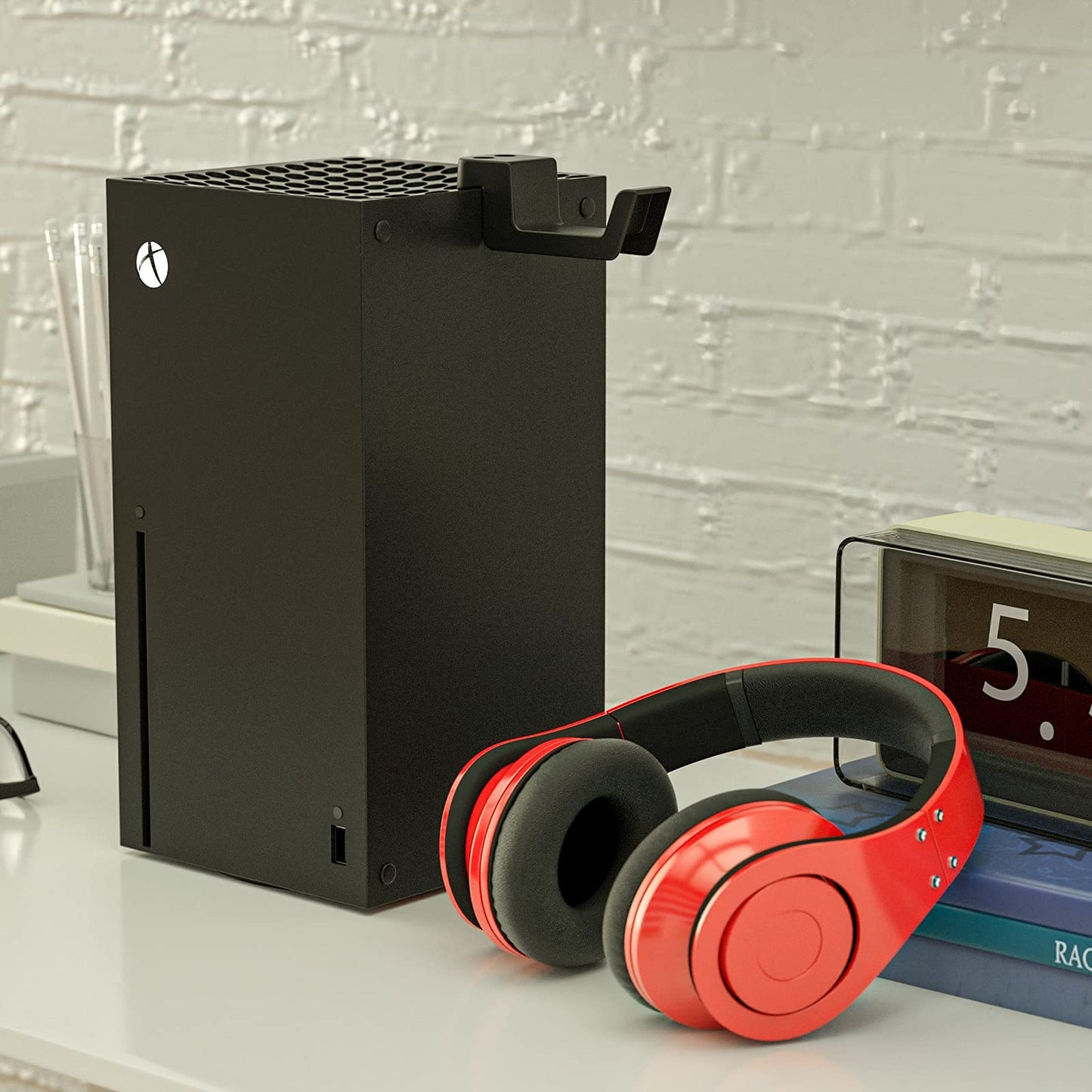 ECHZOVE Headphone Stand for Xbox Series X | Space-Saving Headset Holder/Mount with Non-Slip Clips | Series X Console Design Matching Accessory (Black)