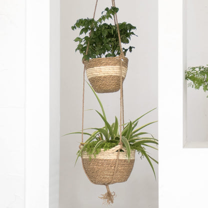 LA JOLIE MUSE Hanging Planter Basket Indoor Outdoor,Natural Seagrass Flower Plant Pots, Beige