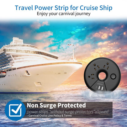 i Donut Travel Power Strip, NTONPOWER Portable Desktop Charging Station 3 USB Without Surge Protector Short Extension Cord 3.28ft Compact for Home, Office, Cruise Ships, Business Trip, Hotels, Black