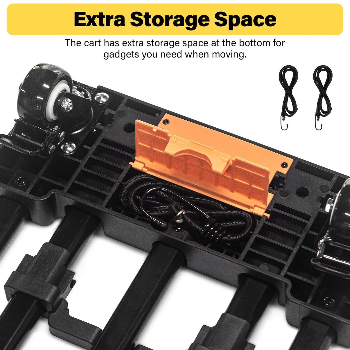 Folding Hand Truck, Dolly Cart with 6 Wheels (2 with Brake) & 2 Elastic Straps, 500 LB Heavy-Duty Trolly Cart for Moving, Luggage, Car Seat, Garden Plant, Camping,26" Max Extendable Plate,Black