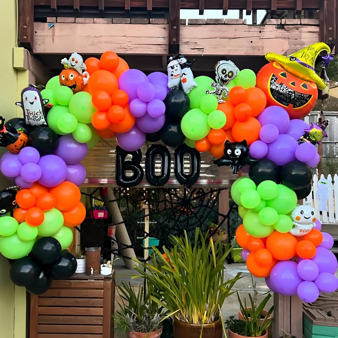 Halloween Party Balloons Set, Black Purple Orange Green Balloons 50Pcs 12inch Purple Orange Black Lime Green Balloon for Halloween party Celebration Birthday Spooky Ghost Party Decoration