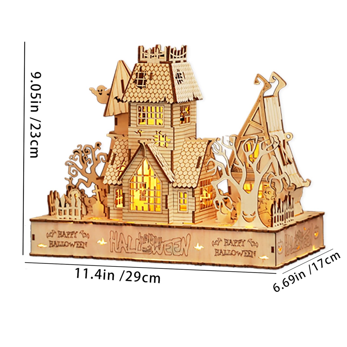 3D Wooden Halloween Haunted House Puzzles, Wood Creative Glow in The Dark Haunted House Puzzle, Assembly Model Building Kits to Build for Adults & Kids, Halloween Decor Model Kits