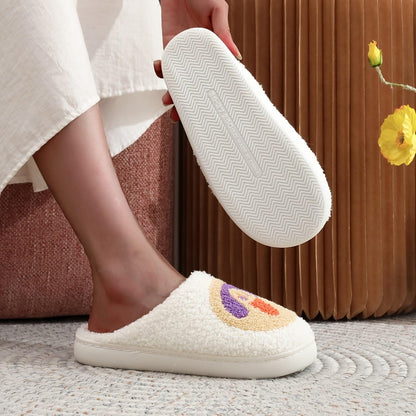 Halloween Slippers Womens Mens Retro Cozy Fluffy Plush Embroidered printing Warm Memory Foam Plush Warm Spooky Lantern Slippers Closed Toe House Bedroom Shoes Cookie Pumpkin39-40