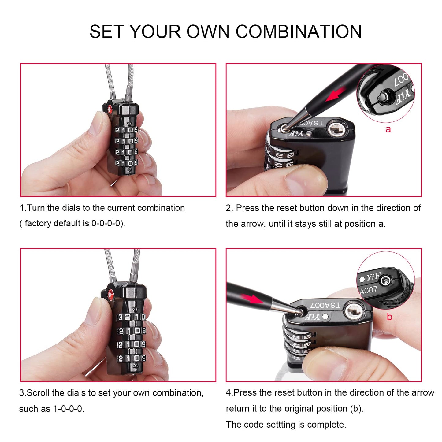 ZHEGE TSA Approved Luggage Lock, 1-Pack, Black, Combination Lock, 10,000 Combination Options, 5.5in Flexible Cable, Easy to Use, Secure & Solid, Suitable for Luggage, Backpacks, Briefcases