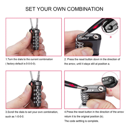 ZHEGE TSA Approved Luggage Lock, 1-Pack, Black, Combination Lock, 10,000 Combination Options, 5.5in Flexible Cable, Easy to Use, Secure & Solid, Suitable for Luggage, Backpacks, Briefcases