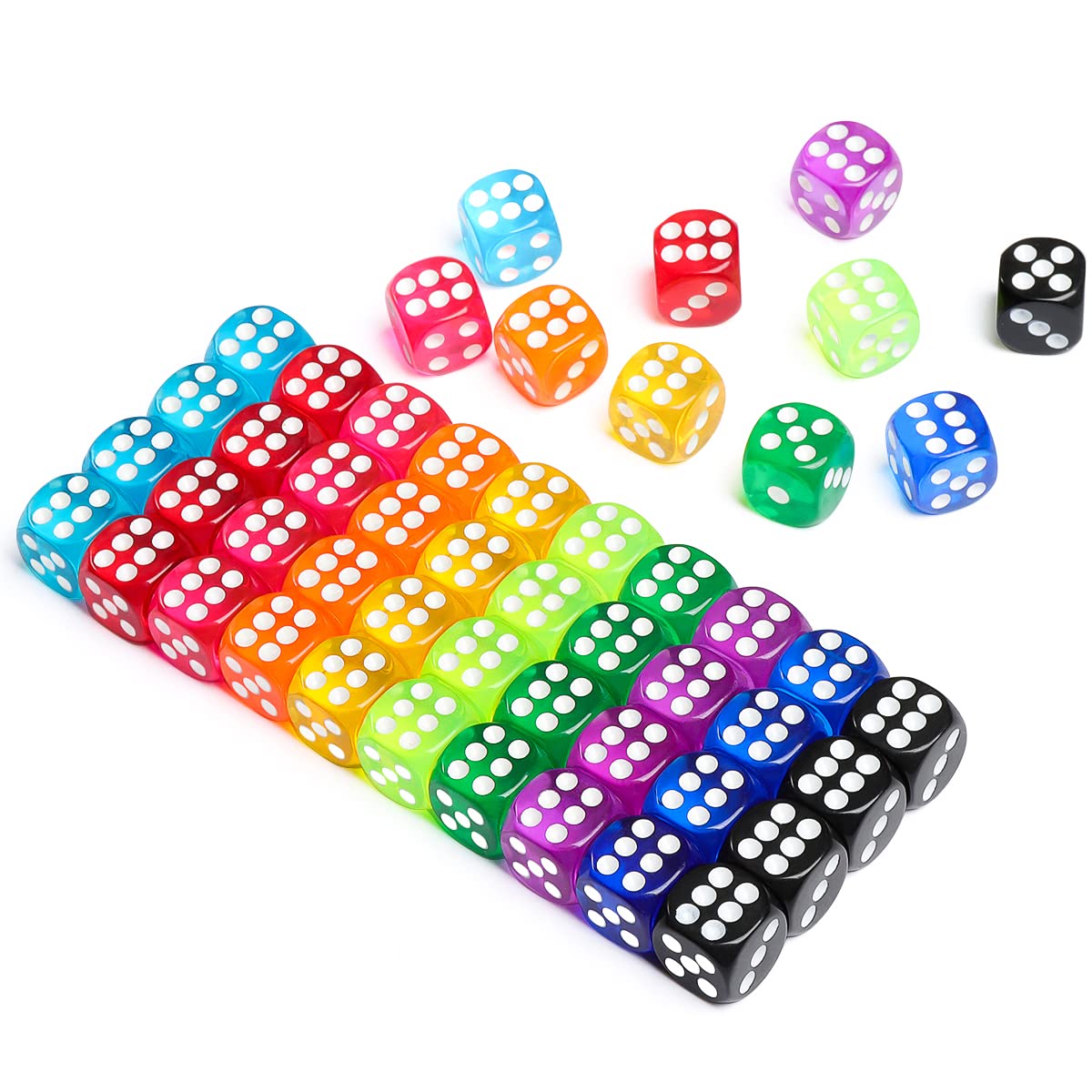 50 Pieces Dice Set, 14mm Bulk 6 Sided Colored Dices for Board Games, Math Learning,Classroom