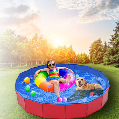 ITidyHome Foldable Pet Dog Kids Swimming Pool(40'' x 12''),Plastic Anti-Slip PVC Bathing Tub Swimming Pool Durable Fiberboard Kiddie Pool Red