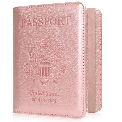 ACdream RFID BLOCKING Passport Holder Travel Wallet, Premium PU Leather Cover Passport Book with Card Holder, Pen Holder, Keep Organization, and Travel Essentials for Women and Men, Rose Gold