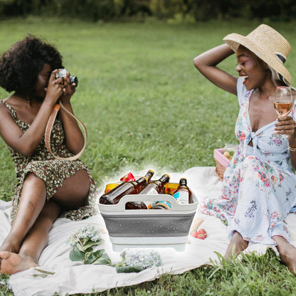 GIMWA Collapsible Wash Basin for Baby Bottles - 2.4 Gallons Portable Wash Bin for RV Camping Sink, Space-Saving Dish Tub (Gray)