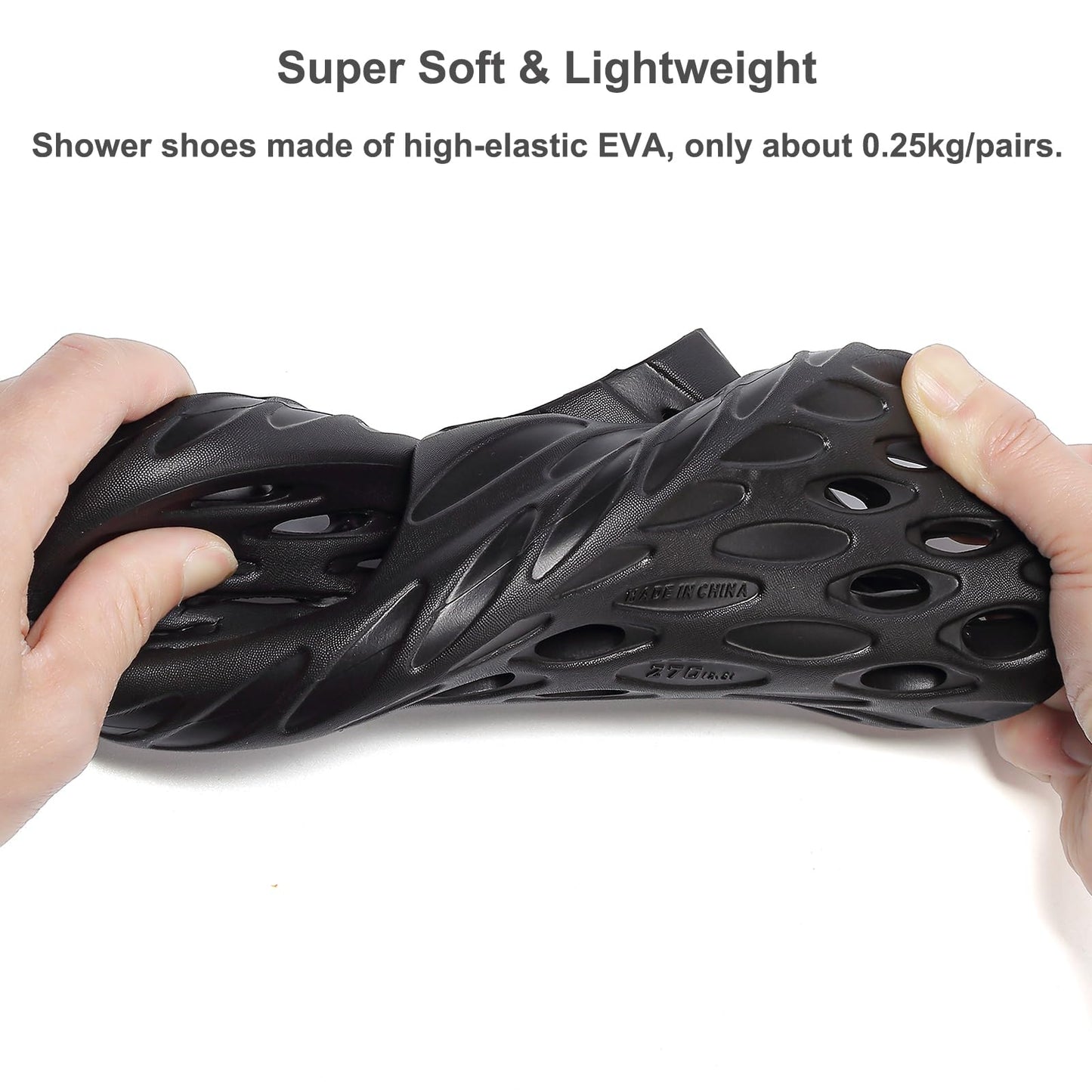 FINLEOO Shower Sandal Slippers with Drainage Holes Quick Drying Bathroom Gym Shower Shoes Soft Sole Open Toe House Slippers for Men and Women,Black 40.41