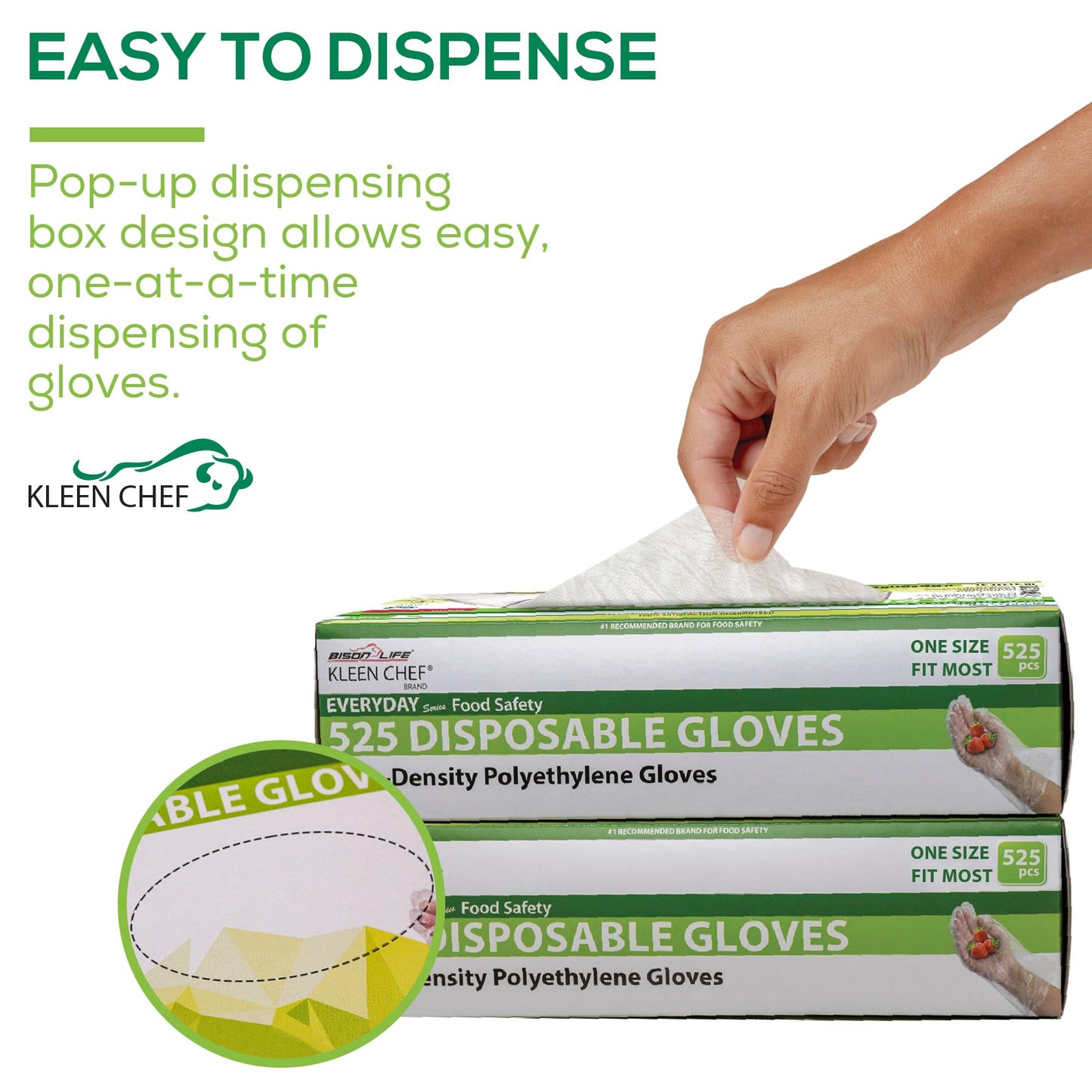 KLEEN CHEF Disposable Food Handling Long Cuff Poly Gloves | One Size Fits Most, 525 per Box (2 Boxes)