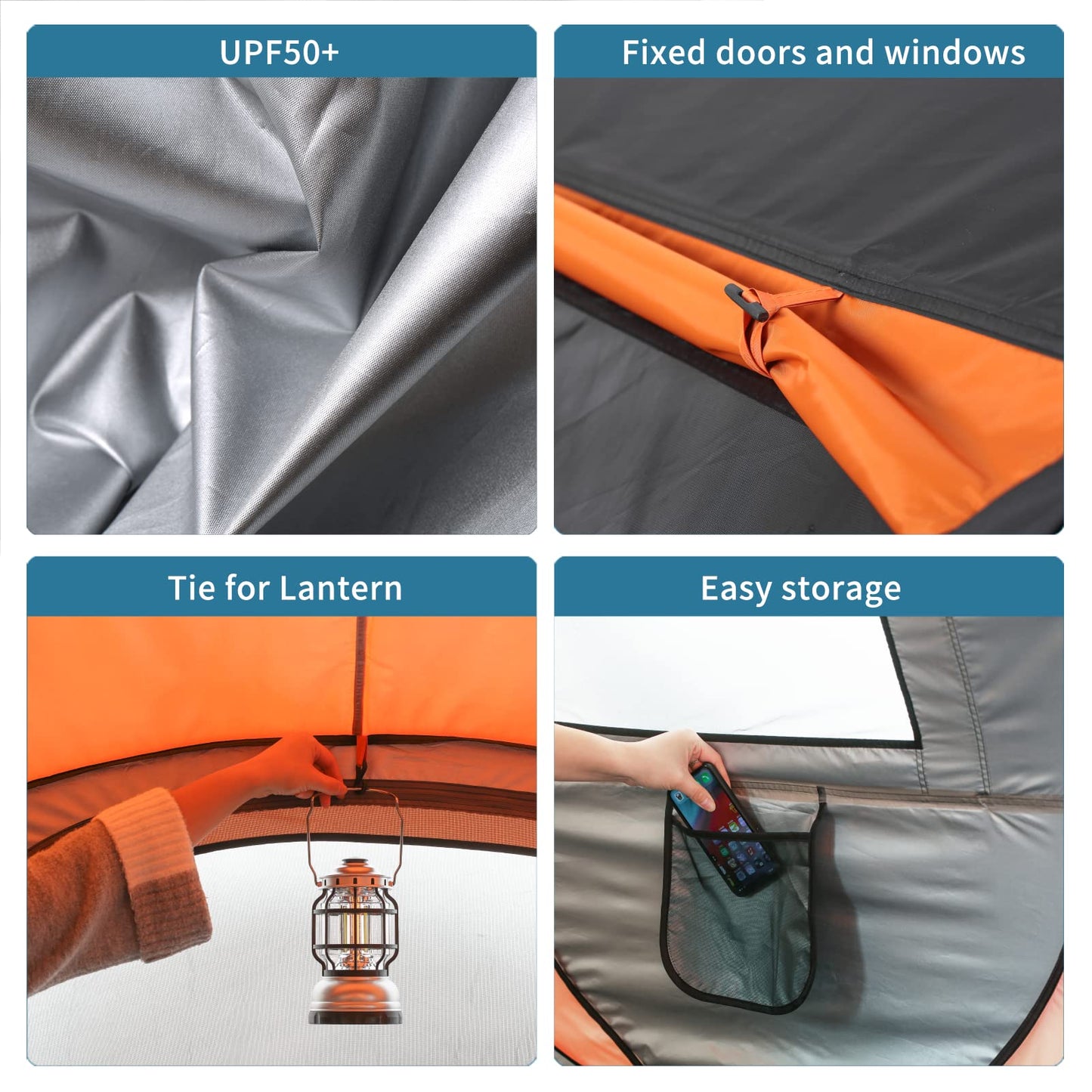 EchoSmile Camping Instant Pop Up Dome Tent, 4/6/8 Person, Water Resistant, Easy Setup for Camping Hiking and Outdoor, Portable with Carry Bag, 3 Season (Black&Orange (5-8 Person))