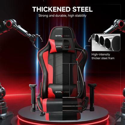 GTPLAYER Gaming Chair with Bluetooth Speakers, Adjustable Backrest and Height, 3D Armrests, Footrest, Ergonomic Computer Chair for Gamers (Brick Red)