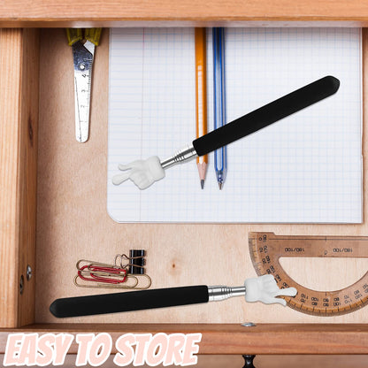 2Pcs Telescopic Teachers Pointer, Extendable Hand Pointer Finger Pointer Stick, Mini Retractable Classroom Pointer for Elementary School Kindergarten Teacher, Classroom Supplies (Black)