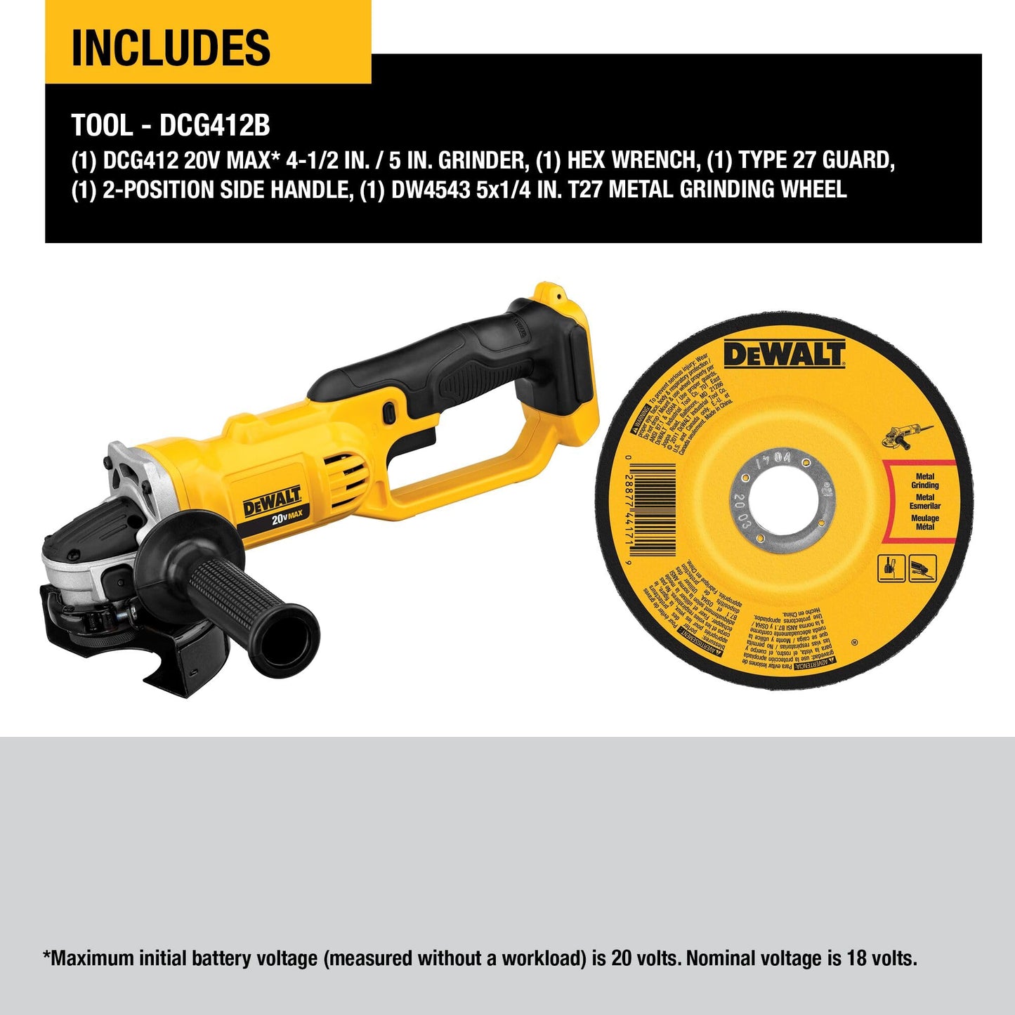 DEWALT 20V MAX 4-1/2 Inch Cordless Angle Grinder, Bare Tool Only (DCG412B)