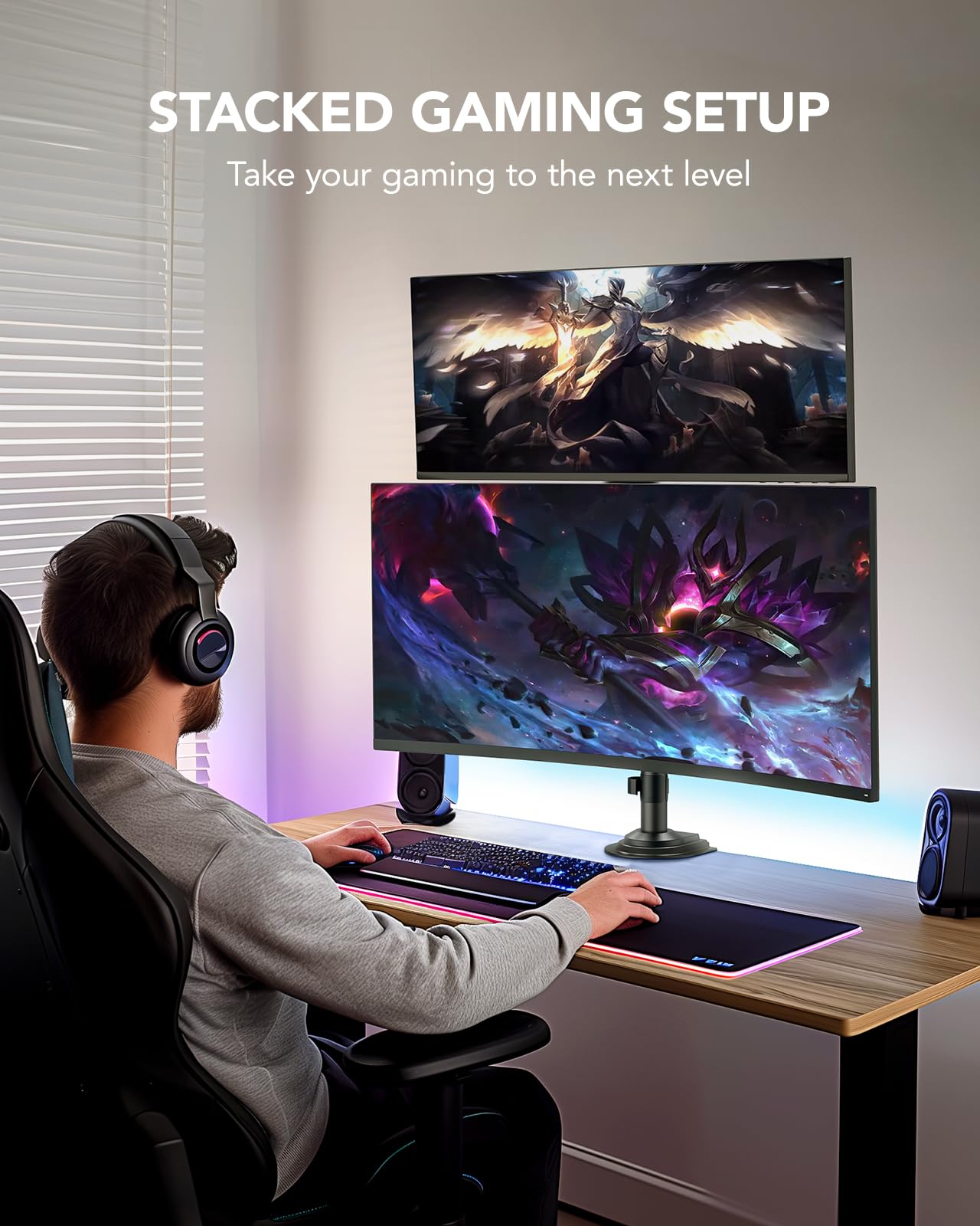 HUANUO 17-32 Inch Dual Monitor Stand, Gas Spring Dual Monitor Mount, Monitor Stand 2 Monitors, Ergonomic Adjustable Tilt/Swivel/Rotate, Weight Max 19.8 lbs, VESA 75/100mm