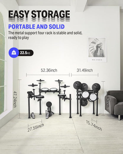 Donner DED-200X Electronic Drum Set, Electric Drum Kit with Quiet Mesh Drum Pads, 2 Cymbals w/Choke, 31 Kits and 450+ Sounds, Throne, Headphones, Sticks, USB MIDI, Melodics Lessons (5 Pads, 4 Cymbals)