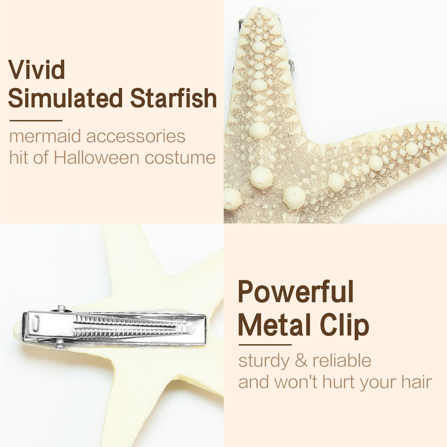 Gofriipai 2 Pcs Starfish Hair Clip with Face Glitter Body Glitter, Mermaid Hair Clips Accessories for Women and Girls, 2 in 1 Accessory Sets for Mermaid Halloween Beach Costume