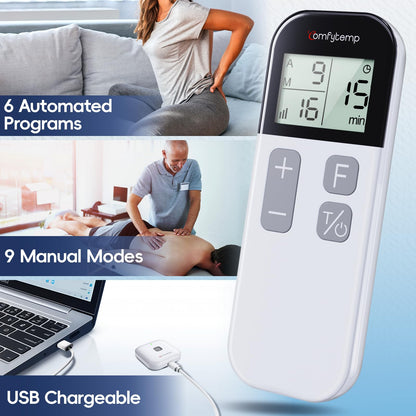 Comfytemp Wireless TENS Unit Muscle Stimulator for Pain Relief Therapy, Relieve Sciatica Rechargeable TENS Machine for Pain Management, Portable TENS Device for Back, Shoulder, Cramps Pain Relief