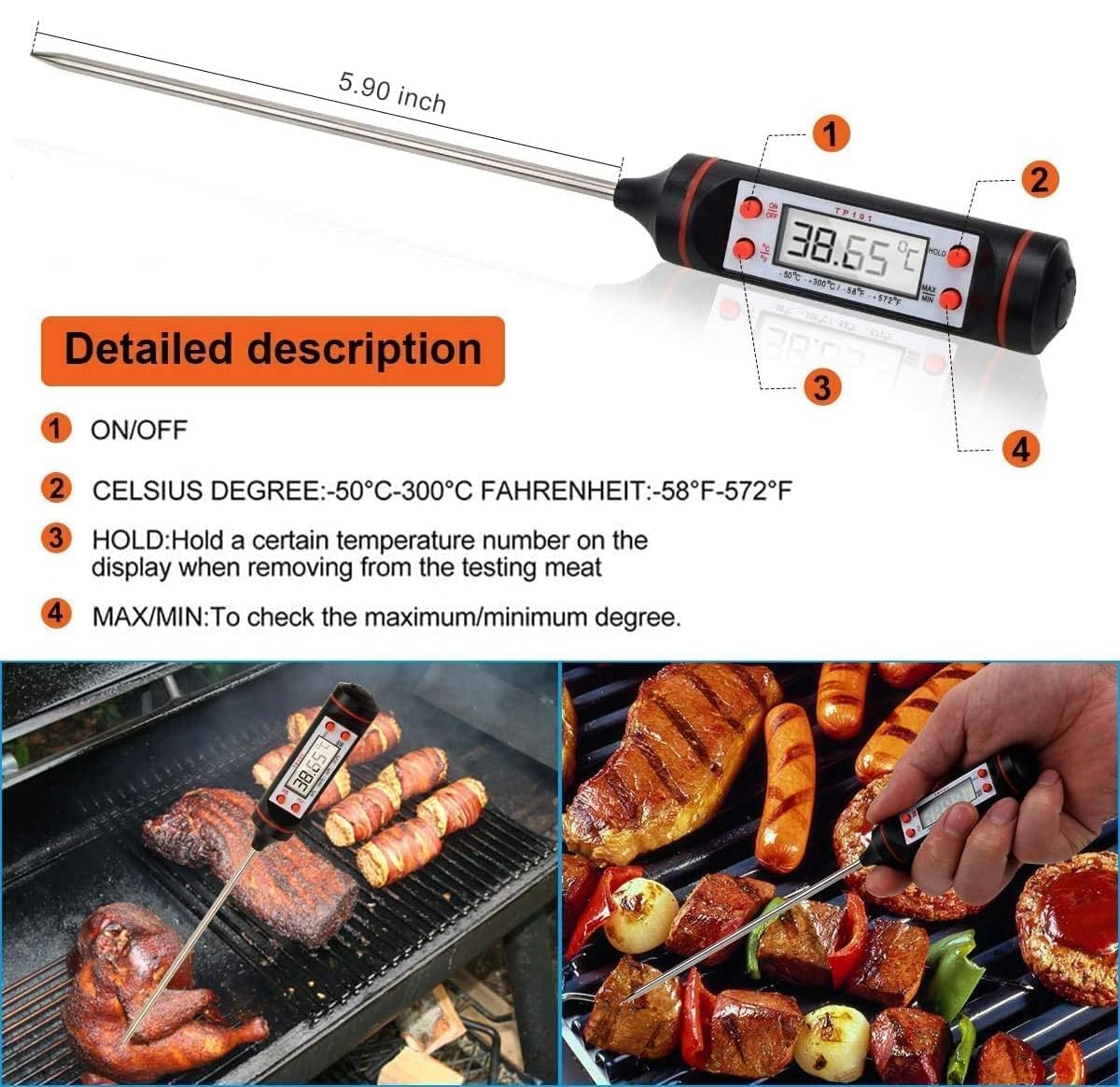 EastKing Smoker Accessories Set-Grilling Oven Gloves,BBQ Claws,Meat Thermometer and Silicone Brush BBQ Set for Cooking Barbecue Baking (Black)