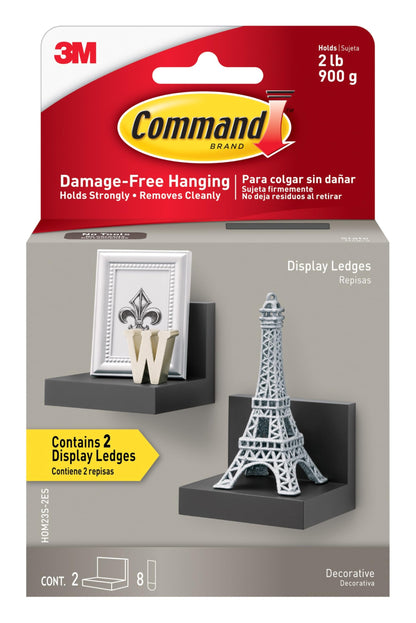 Command Display Ledges, Holds up to 2 lb, Slate, 2 Ledges with 8 Medium Command Strips, Damage Free Hanging Floating Shelf with Adhesive Strips, Personalize Living Room, Bedroom, Kids Room or Office