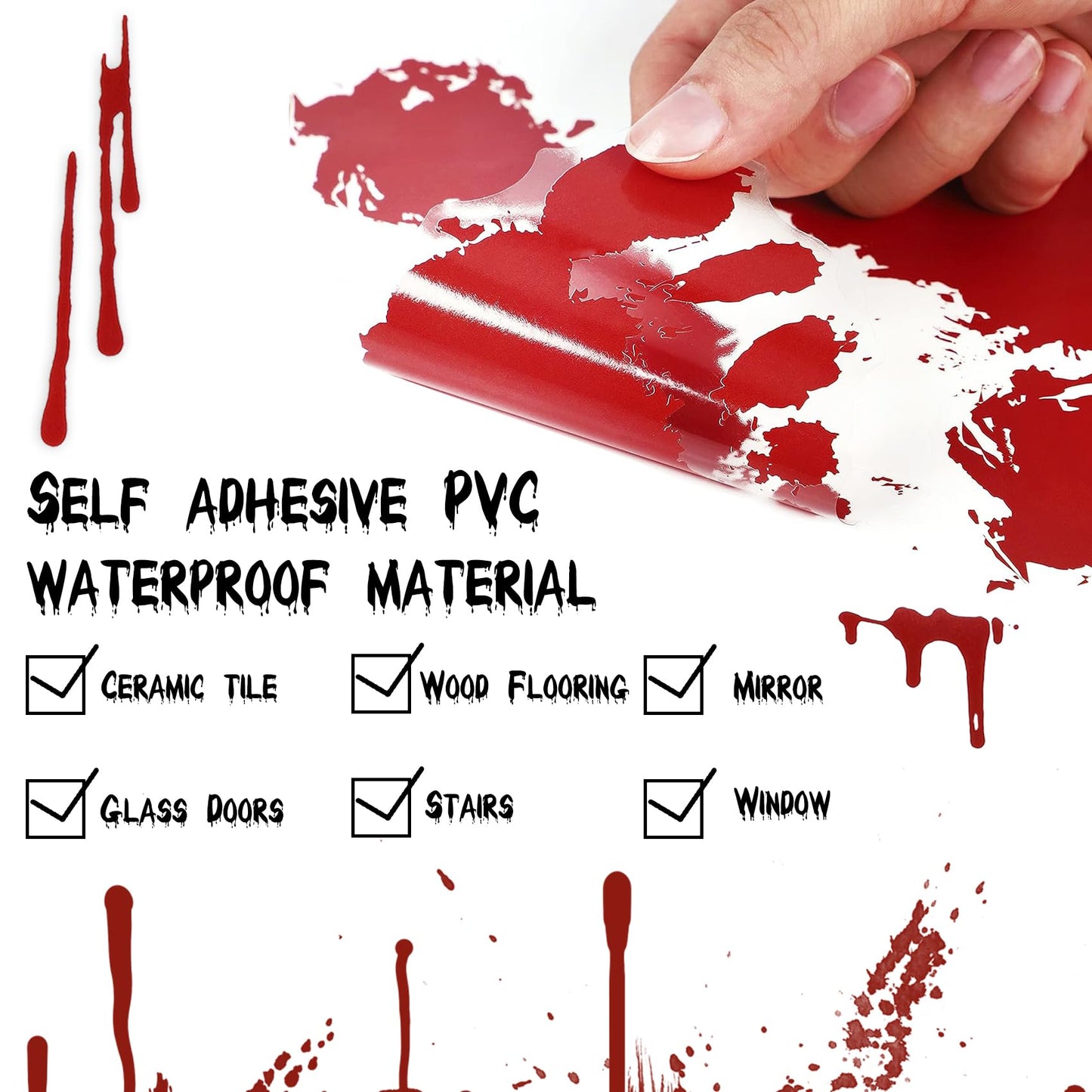 DC-BEAUTIFUL Halloween Bloody Handprint Footprint Horrible Window Stickers, 12 Sheets Decoration Clings for Window Wall Floor Glass Bathroom Outdoor Indoor Halloween Party