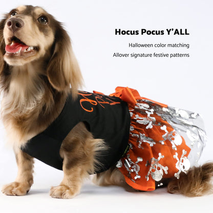 Fitwarm Hocus Pocus Y'all Funny Dog Halloween Tulle Dress, Holiday Dog Clothes for Small Dogs Girl, Funny Pirate Skull Pet Costume, Witch Cat Outfit, Orange, Black, Small