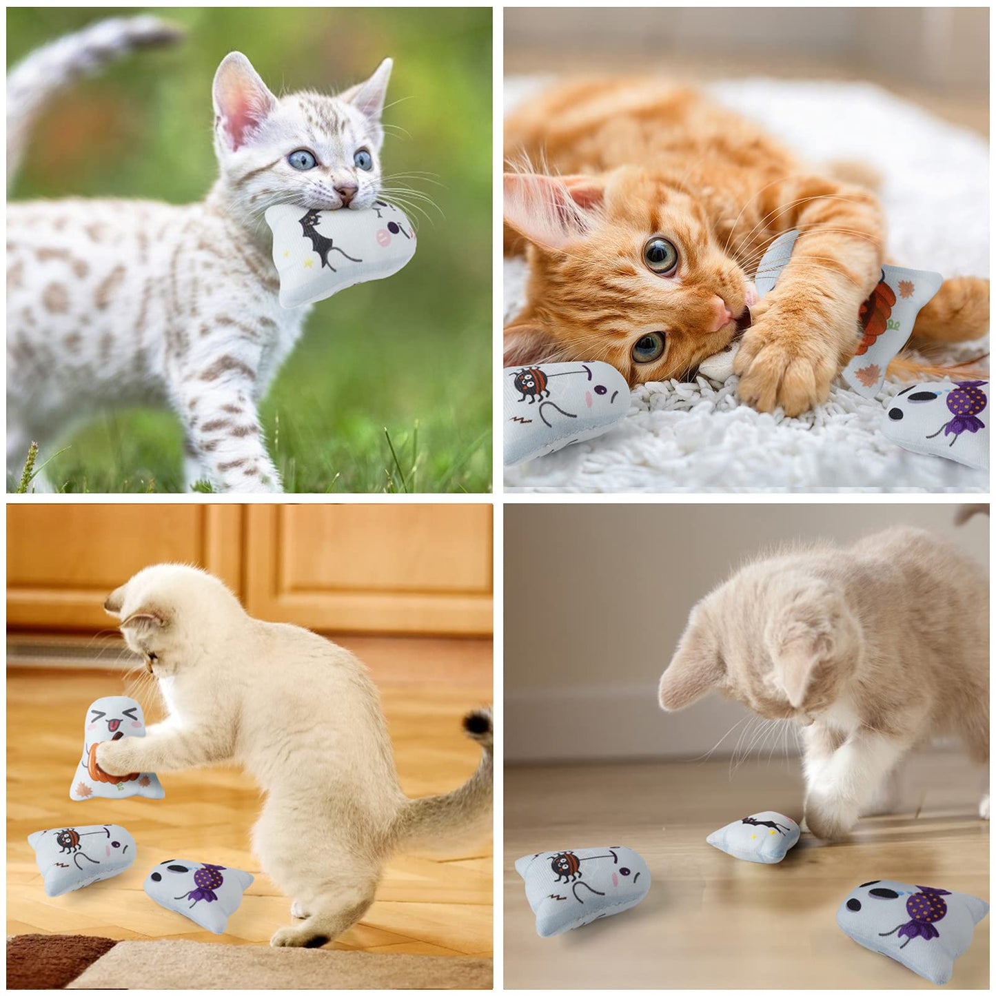 Dorakitten Catnip Toys Interactive Cat 5PCS Cats Chew Plush Ghost Toys & Pet Stuffed Nip Pillow & Kitten Best Kicker Toy Cute and Soft Teething Supplies for Moving Kitty Indoor