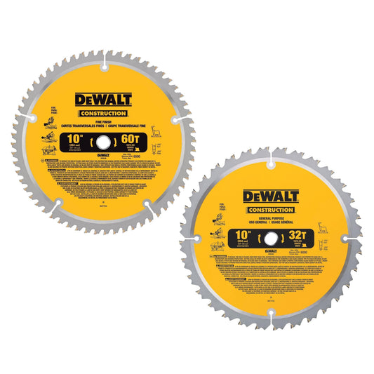 DEWALT 10-Inch Miter Saw Blades/Table Saw Blades, 2-Blade Combo, 60-Tooth & 32-Tooth Pack (DW3106P5)