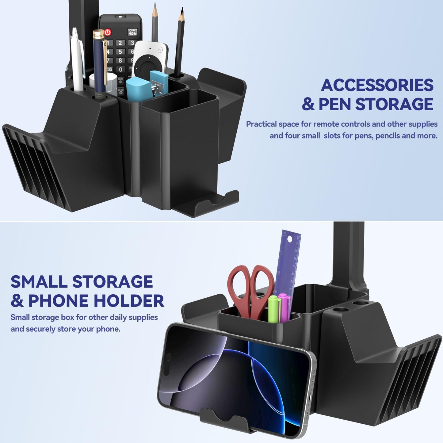 KDD Dual Controller Holder with Headphone Stand - Multi-Functional Desk Storage Box with Phone Holder - Universal Controller Stand with Desktop Organizer for Remote Control Pen Accessories