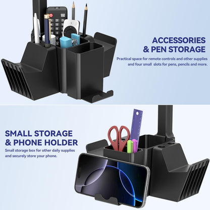 KDD Dual Controller Holder with Headphone Stand - Multi-Functional Desk Storage Box with Phone Holder - Universal Controller Stand with Desktop Organizer for Remote Control Pen Accessories