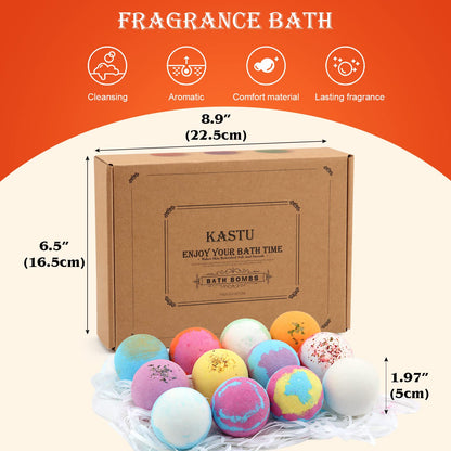 KASTU Bath Bombs Salt Balls,12 PCS Gift Set,Vanilla Menthol Rose Extract Essential Oils,Moisturizing Dry Skin,Fizzy Spa,Relaxing,Bubble Bath Bomb Gifts Idea for Men Women