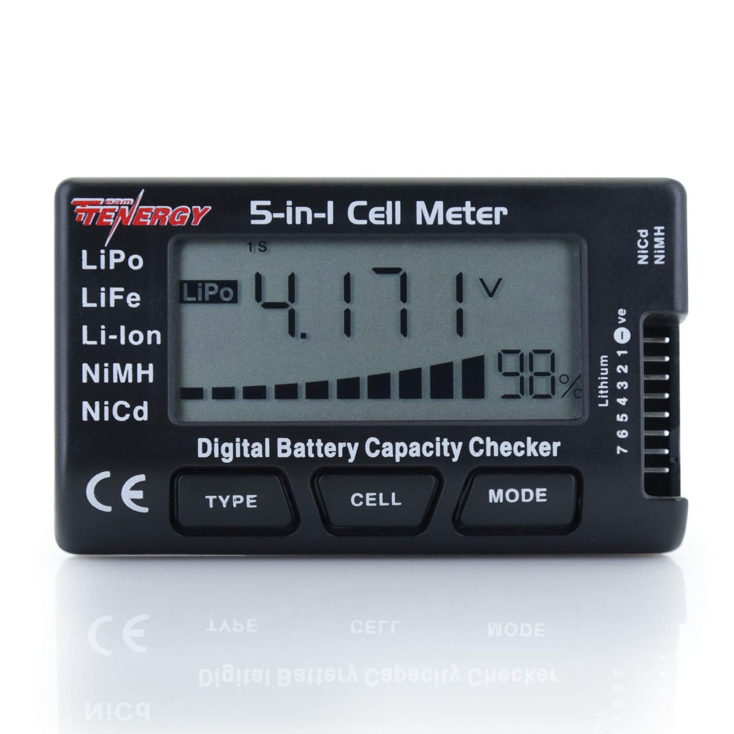 Tenergy 5-in-1 Battery Meter, Intelligent Cell Meter Digital Battery Checker/Balancer for LiPo / LiFePO4 / Li-ion/NiCd/NiMH Battery Packs