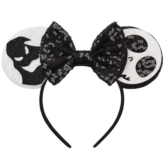 Eisyaa Mouse Ears Bow Headbands, Sequin Halloween Minnie Ears Headband,Halloween Mickey ears Hair Accessories (Jack-Ghost, Medium)