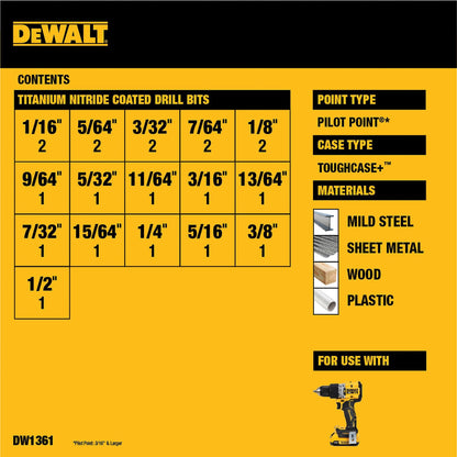 DEWALT Titanium Nitride Coated Drill Bit Set, Pilot Point, 21-Piece (DW1361)