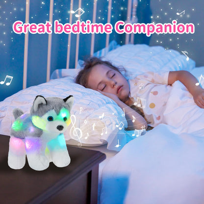 BSTAOFY 12’’ Musical Light up Husky Puppy Stuffed Animal Realistic LED Singing Dog Soft Plush Toy with Night Lights Glow in The Dark Birthday Valentines Christmas for Toddler Kids