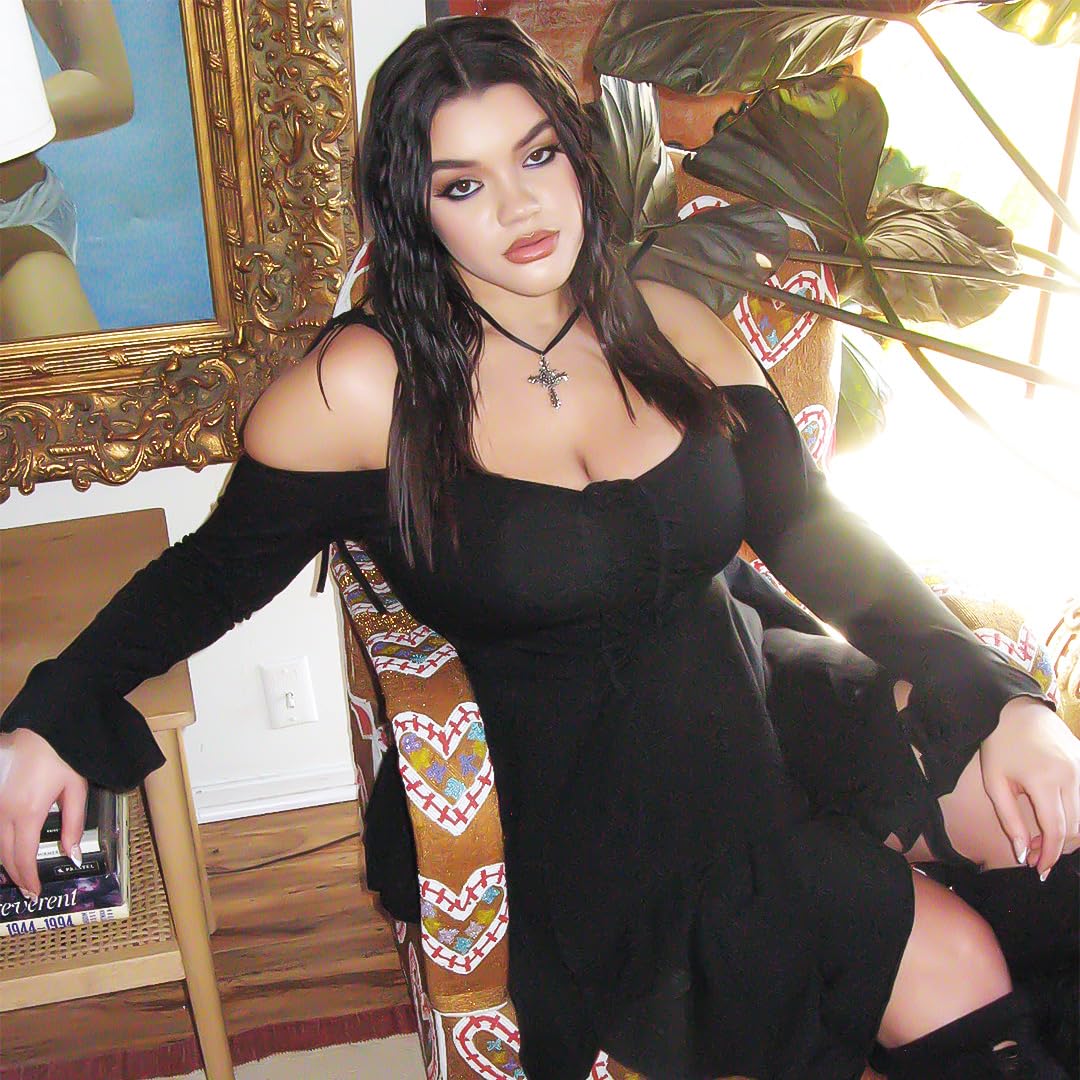 Dolls Kill F is for Fairies Handkerchief Dress by Current Mood - Off-Shoulder, Custom Fit Dress, Perfect for Fairycore Fashion - Black, Medium