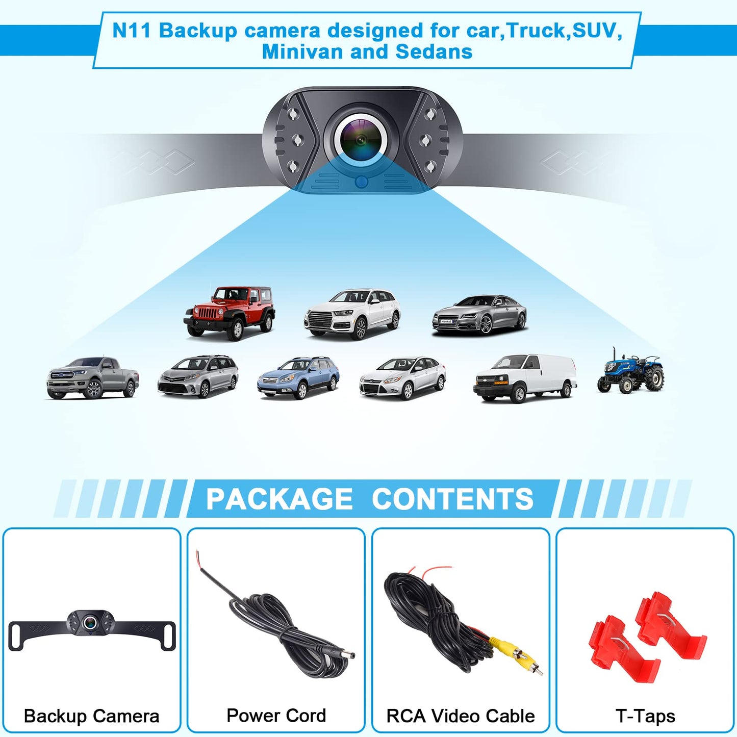 HD 1080P Backup Camera for Cars - Night Vision, 170° Wide Angle, Waterproof, Easy Installation, Clear Image for Trucks, SUVs, Vans, Sedans - Enhanced Parking Safety