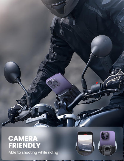 Lamicall Motorcycle Phone Mount Holder - [Camera Friendly] [1s Lock] Bike Phone Holder Handlebar Clamp, Bicycle Scooter Phone Clip, for iPhone Air, 17, 16, 15 Pro Max, Galaxy S25 Ultra, 4.7-7" Phones