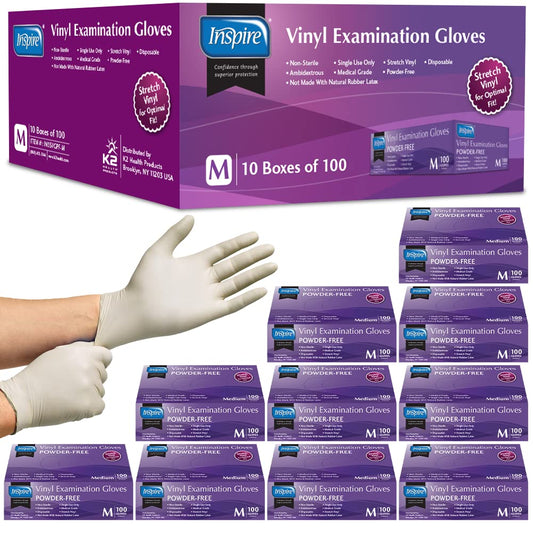 Inspire Stretch Vinyl Exam Gloves | THE ORIGINAL Quality Disposable Latex Free Medical Glove Cleaning Cooking Food Service Labs Healthcare and Household, Medium 1000 Count