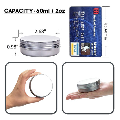 2 oz/60ml 24 Pack Aluminum Balm Tins For Pill Storage, Jar Containers with Screw Thread Lid for Lip Balm, Cosmetic, Candles, Aluminum Tin Cans Containersor for Salve and Spices