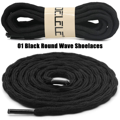 DELELE 2 Pair Round Wave Shape Non Slip Heavy Duty and Durable Outdoor Climbing Shoelaces Black Hiking Shoe Laces Shoestrings-39 inch