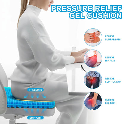Gel Seat Cushion for Long Sitting - 16.5" x 14.5" x 2.4" (Extra Thick＆Soft) Gel Cushion for People Over 180 lbs, Pressure Relief Cushion for Office Chair, Egg Cushions for Wheelchair, Gel Pad for Car