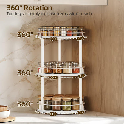 3-Tier Lazy Susan Organizer, Rotating Spice Rack, Spinning Organizer, Industrial Turntable Spice Rack Organizer for Cabinet, Kitchen Countertop, Pantry, Rustic Brown and Black SR23BR