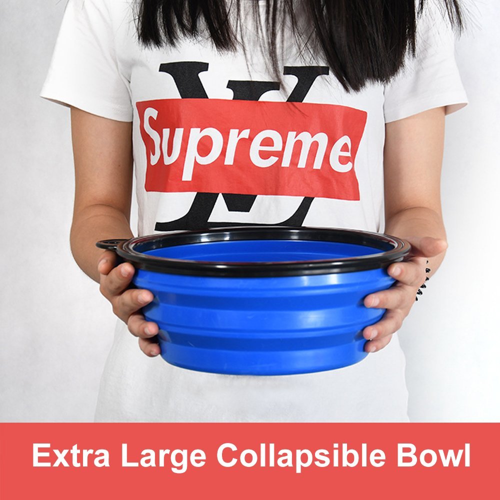 Extra Large Collapsible Dog Bowl, 3L XL Travel Dog Bowl, Foldable Travel Water Dish, 102oz X-Large Portable Collapsable Traveling Bowls with Carabiner for Dogs Walking, Hiking (Red)