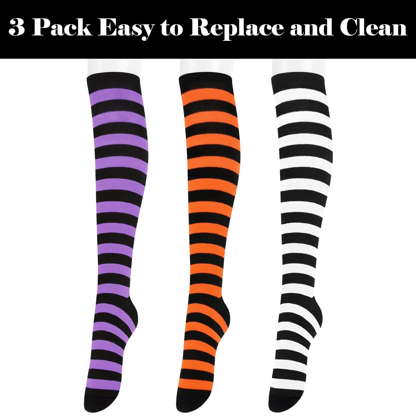 Halloween Socks Woman Halloween Knee High Socks for Women Black and White Striped Socks Purple Striped Socks Witch Socks