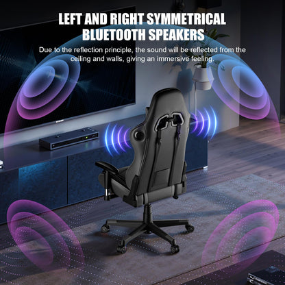 GTRACING Gaming Chair with Speakers, Video Game Chair Bluetooth Music with Lumbar Support, Ergonomic Comfortable Office Computer Chair for Adults, Adjustable Reclining Chairs, 360° Swivel, Light Grey