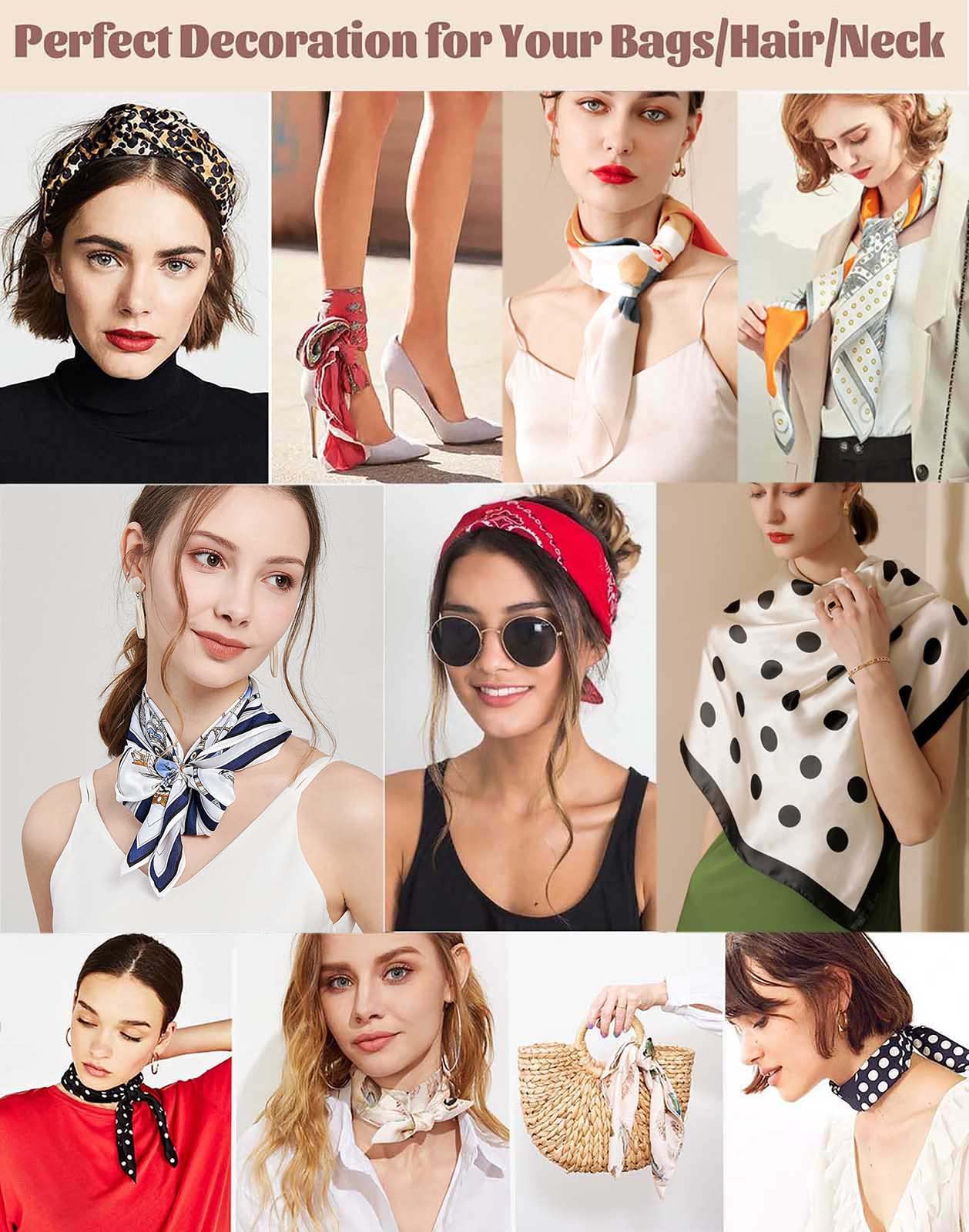 kcctoo 27.5" Mulberry Silk Feeling Head Scarf Women's Fashion Square Neck Satin Scarfs for Bag Hair Scarves Gift