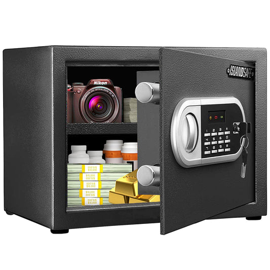 ISLANDSAFE Home Safe Box, Digital Small Personal Safes, caja fuerte, Security Money Closet Electronic Lock Box with Keypad for Pistol Cash Jewelry, Document, Hotel, Dorm, Office (0.8cuft Black)