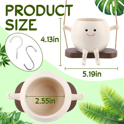 KIUGCO Glossy Swing Smiley Face Planter Pot Head, Small Hanging Planter for Indoor Outdoor Plants, Cute Hanging Flower Pot for String of Pearls Plant Live, Birthday Gifts